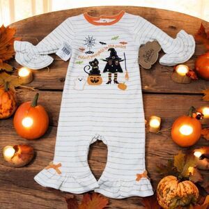 Halloween Cutest Pumpkin Baby 3 mo One Piece Romper Ruffled Witch Cat Striped